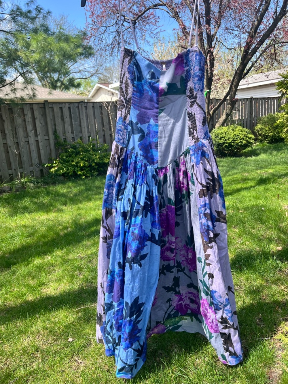 Free People Floral Spaghetti Strap maxi Dress in Lavender and Blue